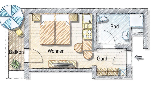 Lovely apartment for 2 guests with WIFI, TV, balcony and pets allowed